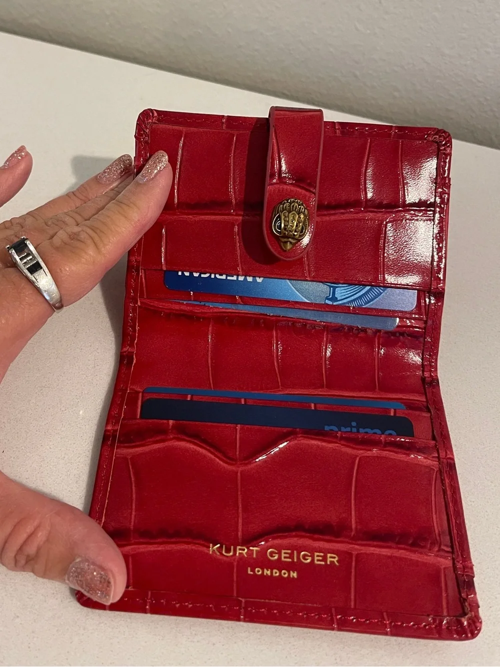 Kurt Geiger New Croc-Embossed Leather CardWallet/SnapClose/SlotsFrontBack&Inside